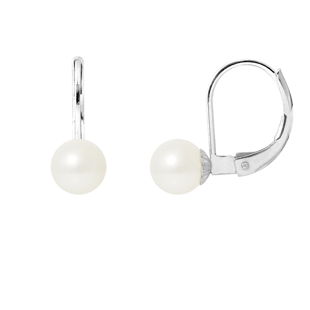 PERLINEA- Boucles d'Oreilles- Perles de Culture d'Eau Douce- Diamètre 6-7 mm Blanc- Bijou Femme