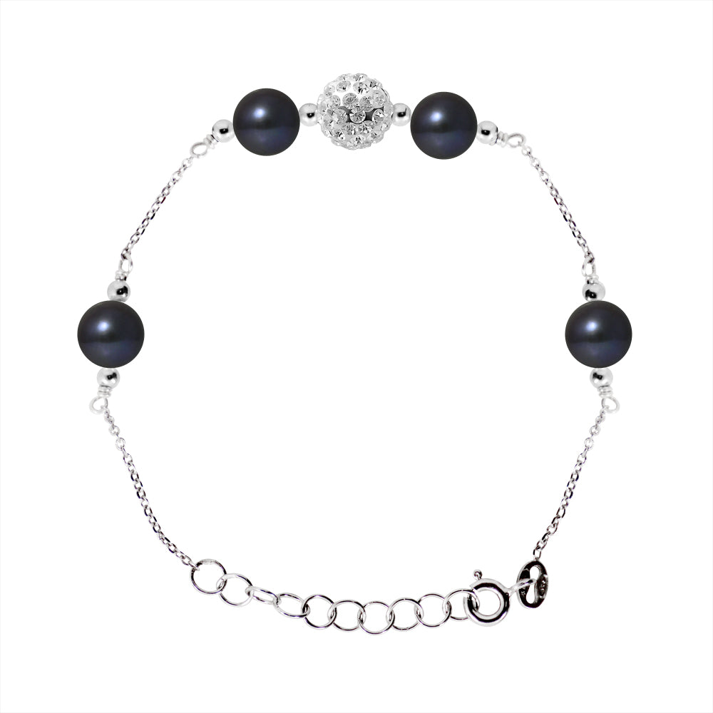 PERLINEA- Bracelet 4 Perles de Culture d'Eau Douce- Diamètre 6-7 mm Black Tahiti- Bijou Femme- Argent 925 Millièmes