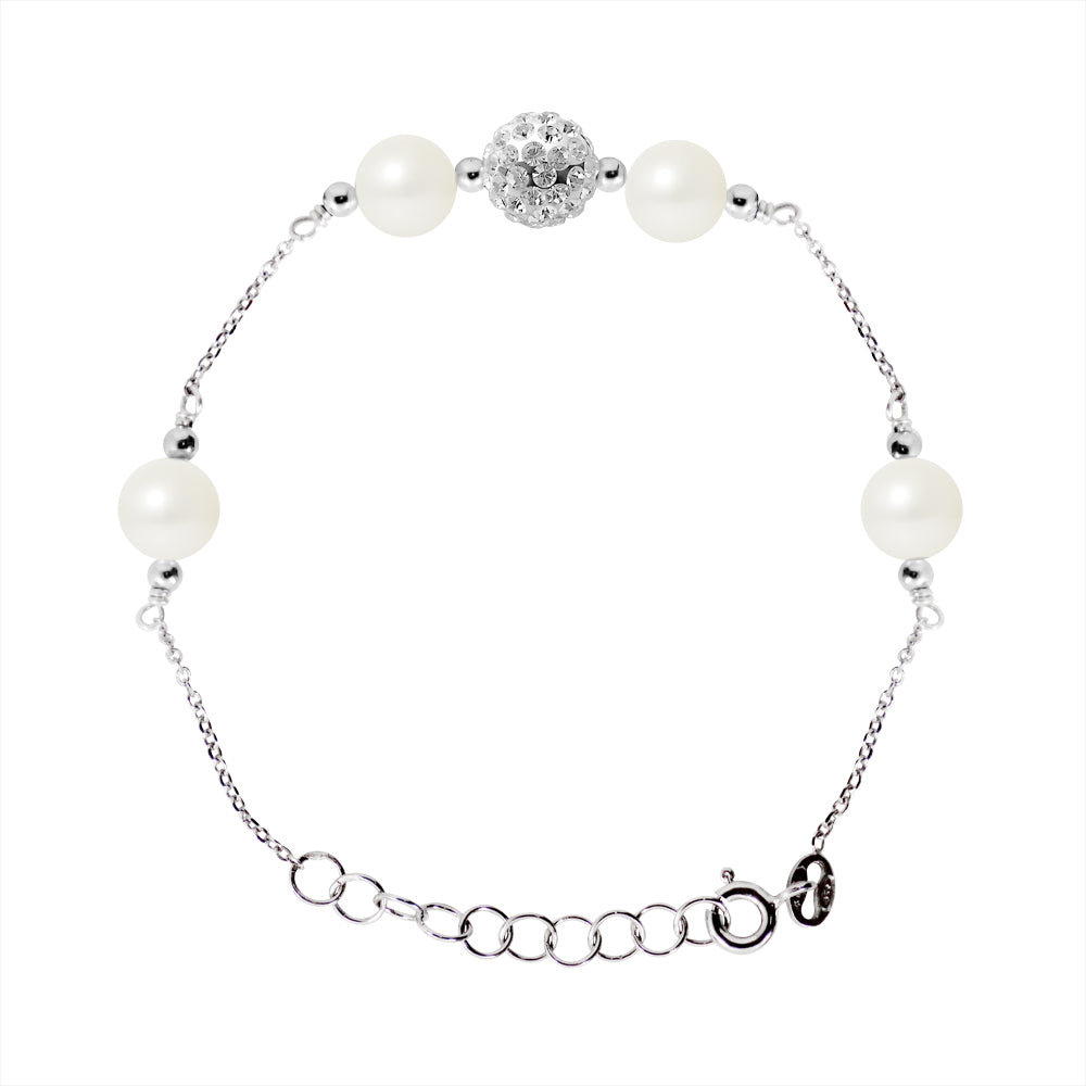 PERLINEA- Bracelet 4 Perles de Culture d'Eau Douce- Diamètre 6-7 mm Blanc- Bijou Femme- Argent 925 Millièmes ÿ