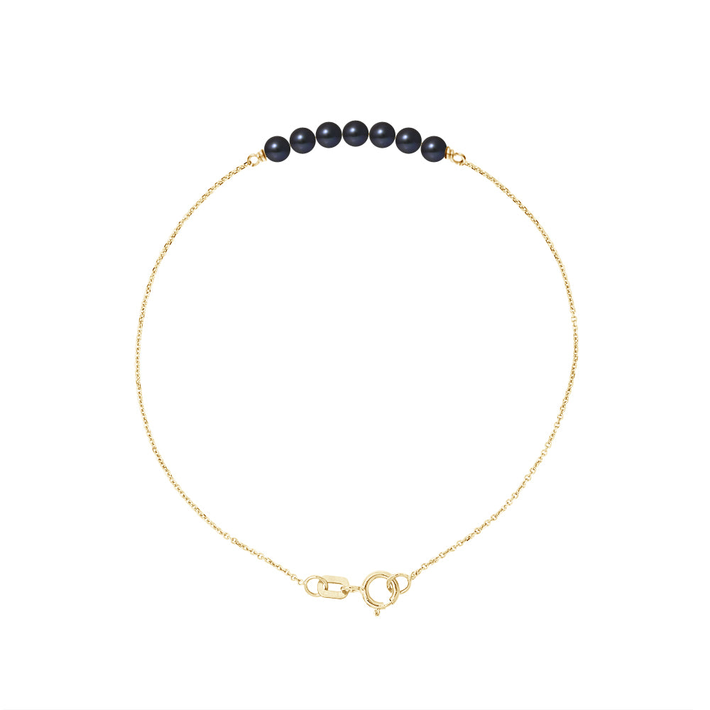 PERLINEA- Bracelet- Perle de Culture d'Eau Douce - Diamètre 3-4 mm Black Tahiti- Bijou Femme- OrJaune