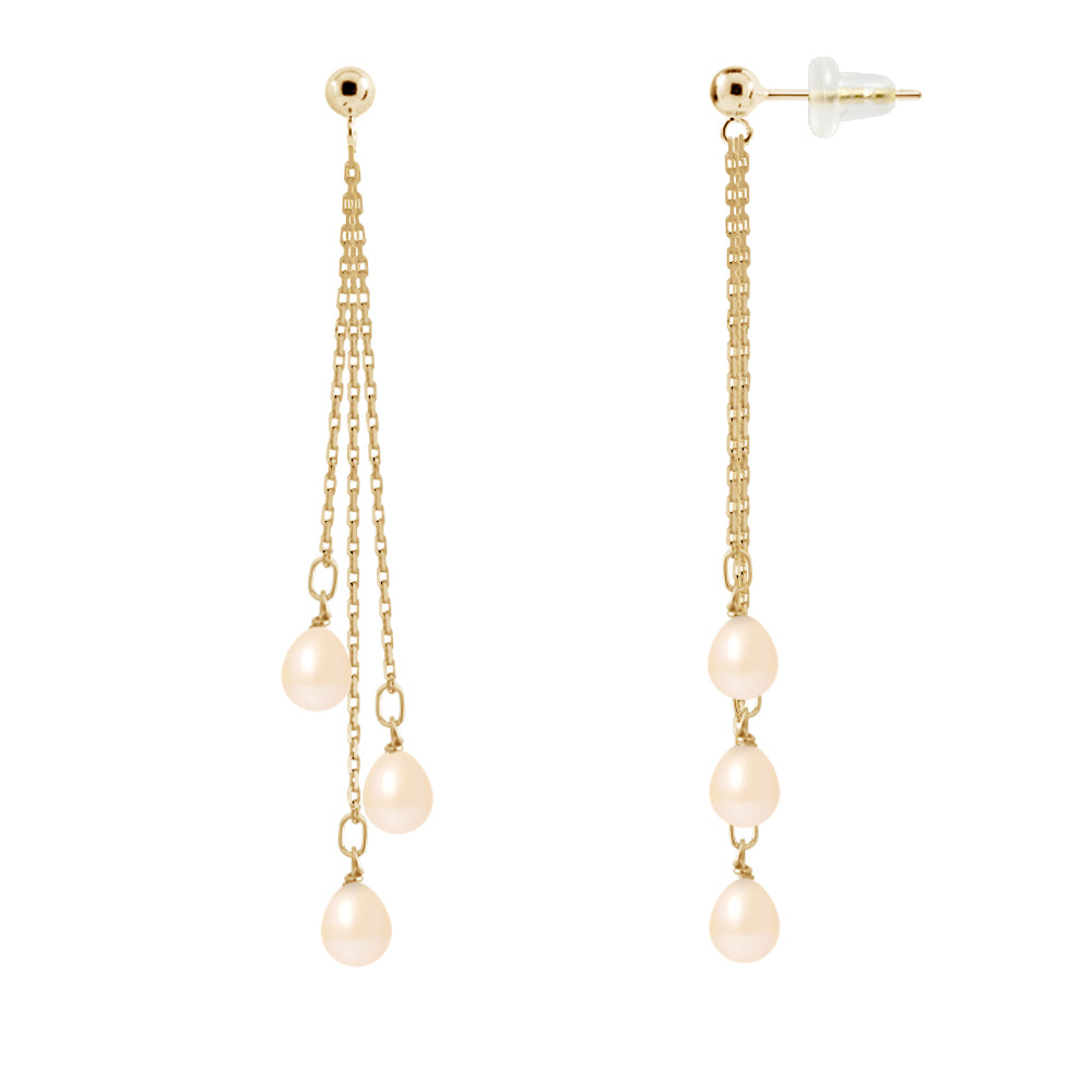 PERLINEA- Boucle d'Oreilles- Perles de Culture d'Eau Douce- Poire Diamètre 5-6 mm Rose- Bijou Femme- OrJaune