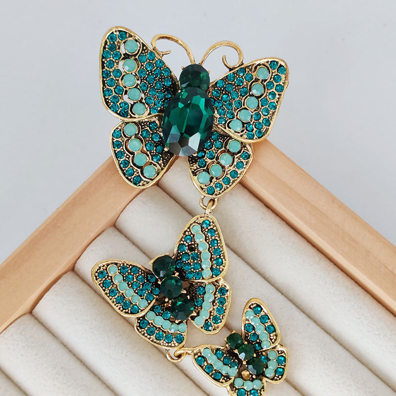 BROCHE PAPILLONS ÉMAILLÉS TRIO RÉTRO STRASS ÉLÉGANCE