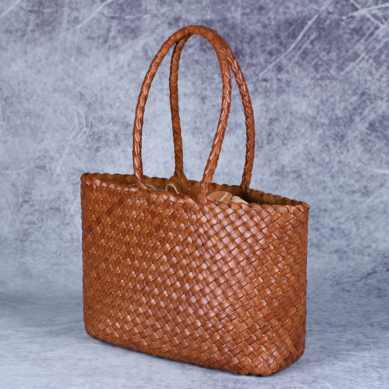 SAC DE SHOPPING TRESSÉ RÉTRO CUIR PLEINE FLEUR