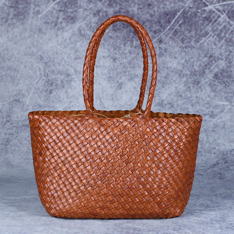 SAC DE SHOPPING TRESSÉ RÉTRO CUIR PLEINE FLEUR
