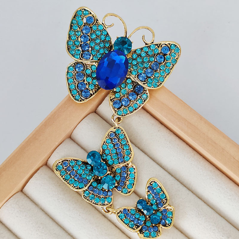 BROCHE PAPILLONS ÉMAILLÉS TRIO RÉTRO STRASS ÉLÉGANCE