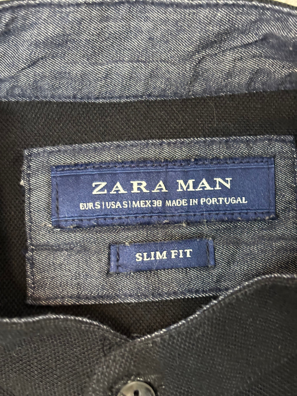 Chemise Zara Man Slim Fit Noire à Col Mao – Manches Courtes