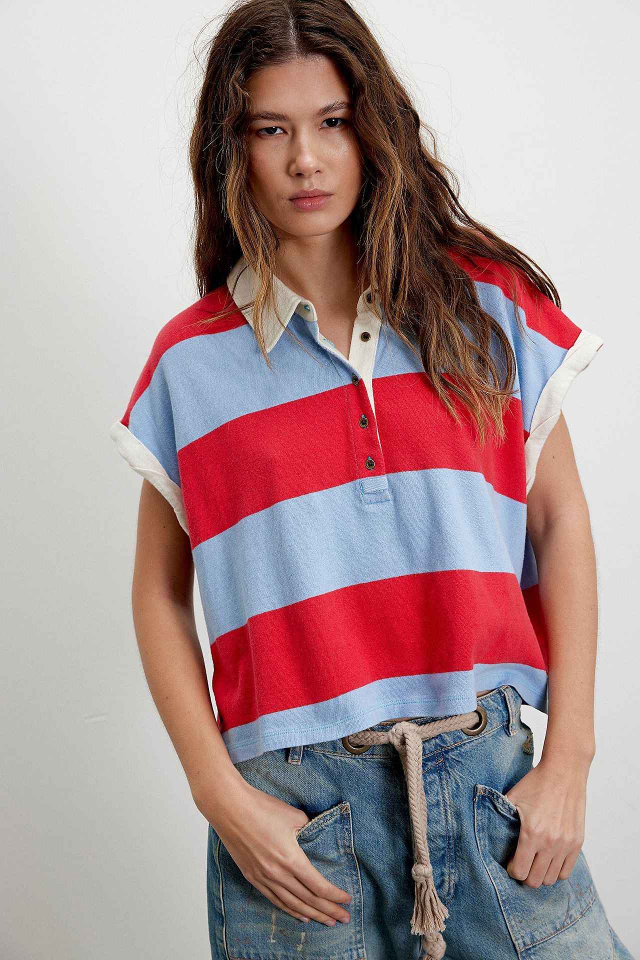 Polo Oversize Rayé Style Vintage - Y2K Crop Top