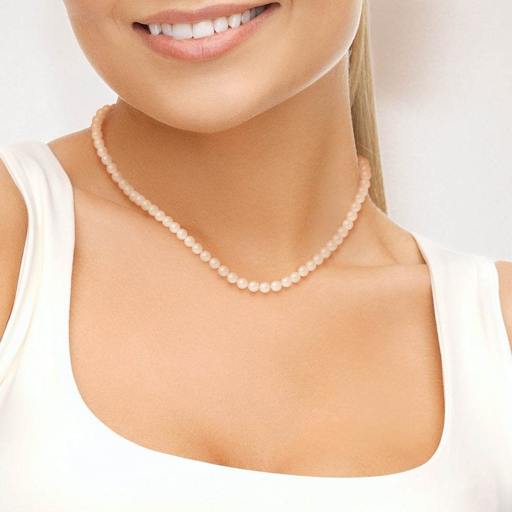 PERLINEA- Collier Perles de Culture Ronde 5-6 mm Rose- Bijou Femme