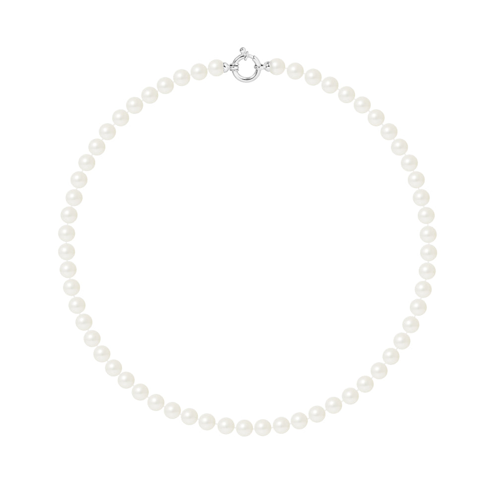 PERLINEA- Collier Perles de Culture Ronde 6-7  mm Blanc- Bijou Femme