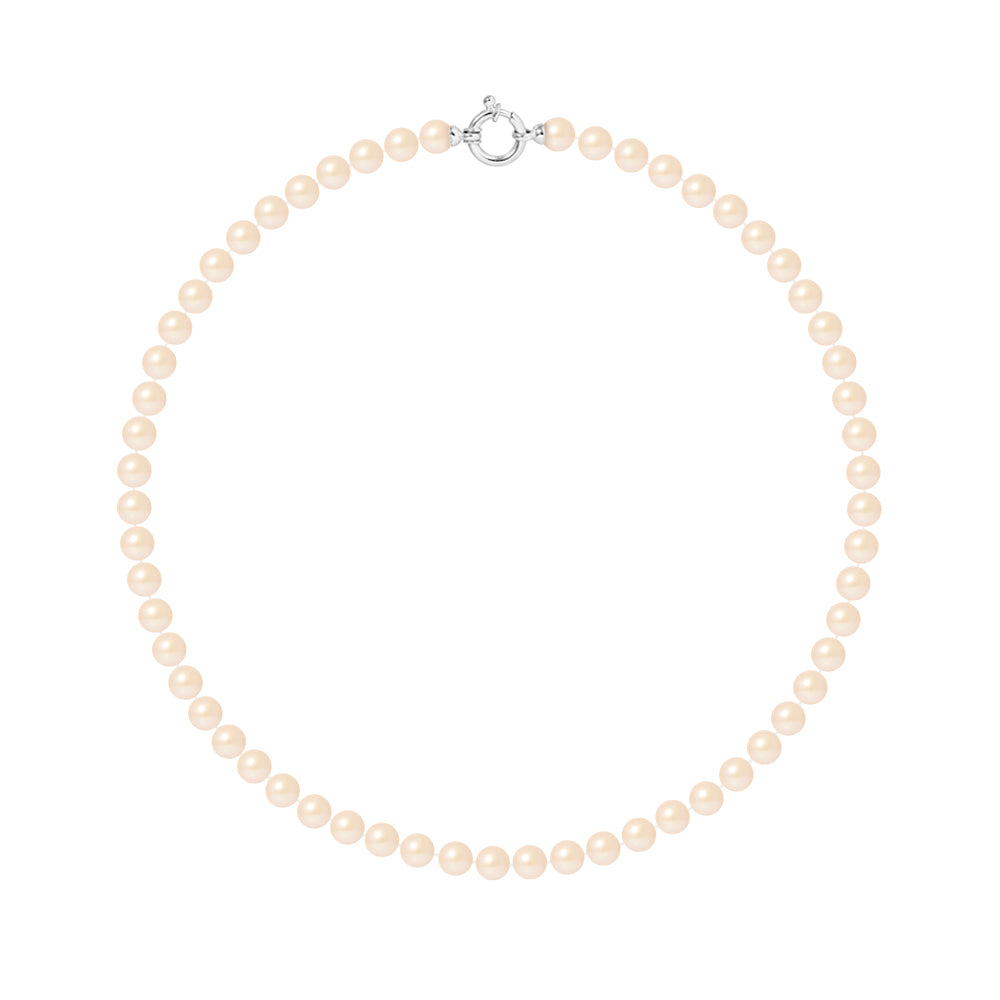 PERLINEA- Collier Perles de Culture Ronde 6-7  mm Rose- Bijou Femme