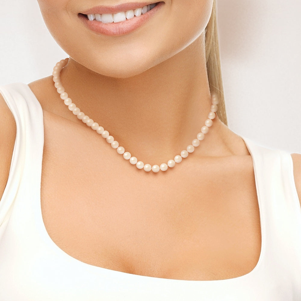 PERLINEA- Collier Perles de Culture Ronde 6-7  mm Rose- Bijou Femme