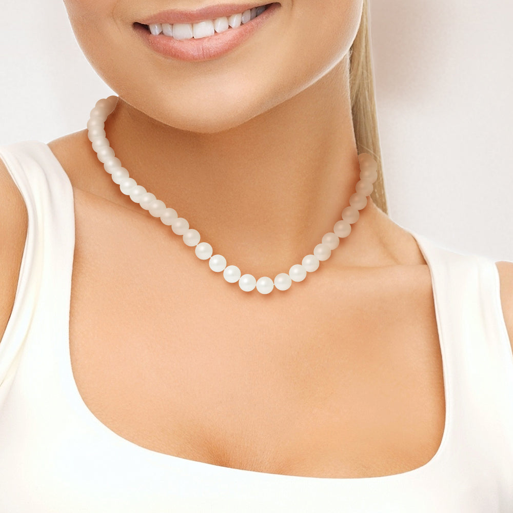 PERLINEA- Collier Perles de Culture- Diamètre 8-9 mm Blanc- Bijou Femme