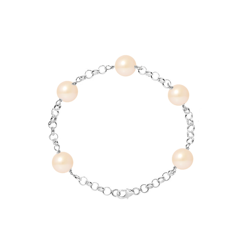 PERLINEA- Bracelet Perles de Culture- Diamètre 9-10 mm Rose- Bijou Femme