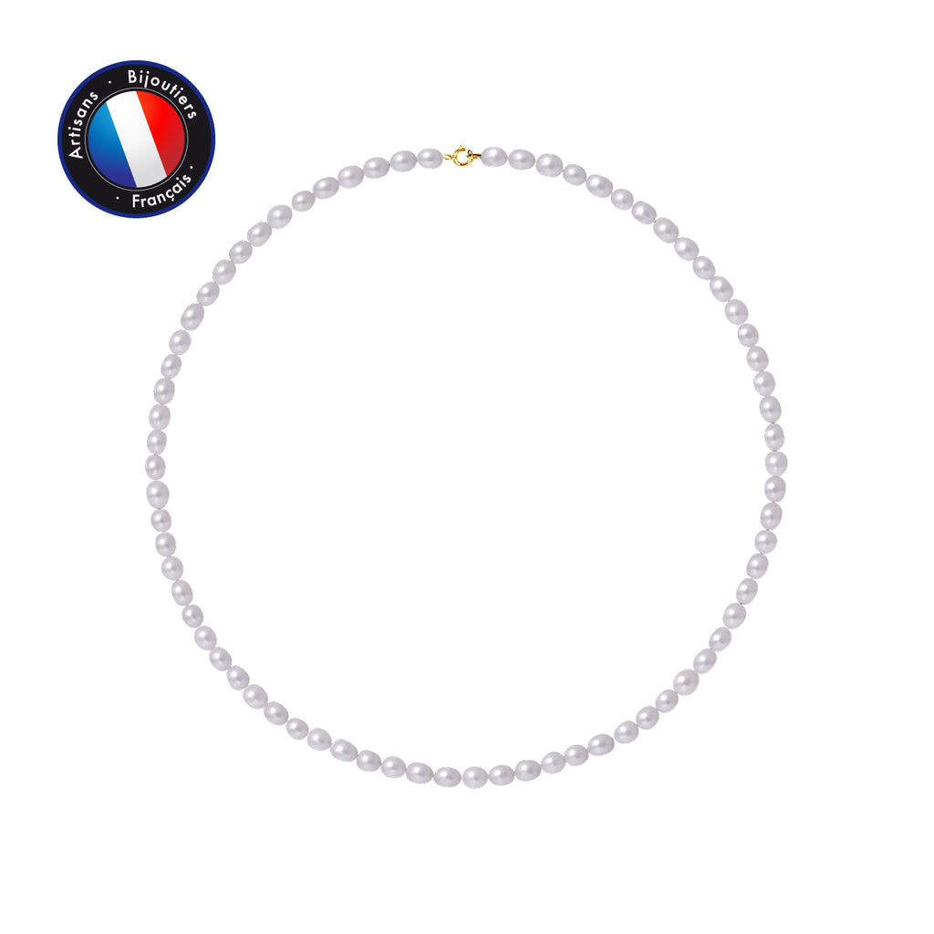 PERLINEA- Collier- Perles de Culture d'Eau Douce Riz 5-6 mm Violet- Bijou Femme- OrJaune