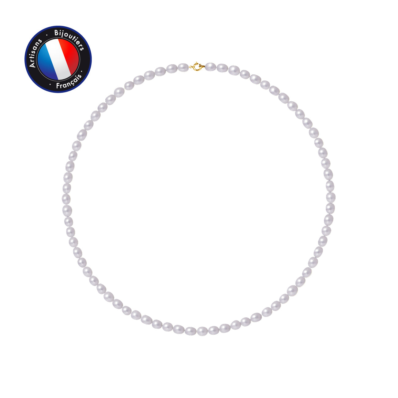PERLINEA- Collier- Perles de Culture d'Eau Douce Riz 5-6 mm Violet- Bijou Femme- OrJaune