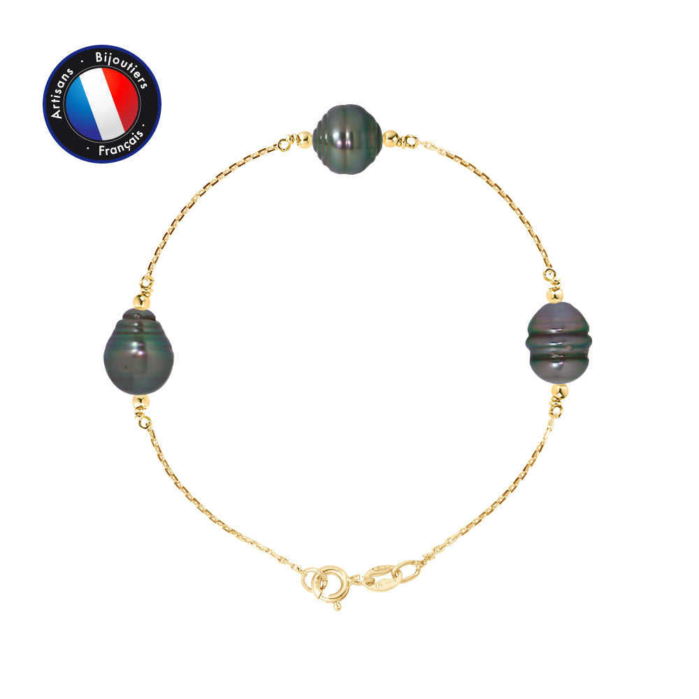PERLINEA- Bracelet - Perles de Culture d'Eau Douce Cercl‚es  8-9 mm Blanc- Bijou Femme- OrJaune