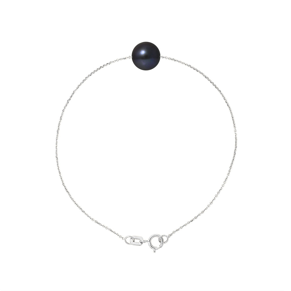 PERLINEA- Bracelet- Perle de Culture d'Eau Douce- Diamètre 8-9 mm Black Tahiti- Bijou Femme- Argent 925 Millièmes