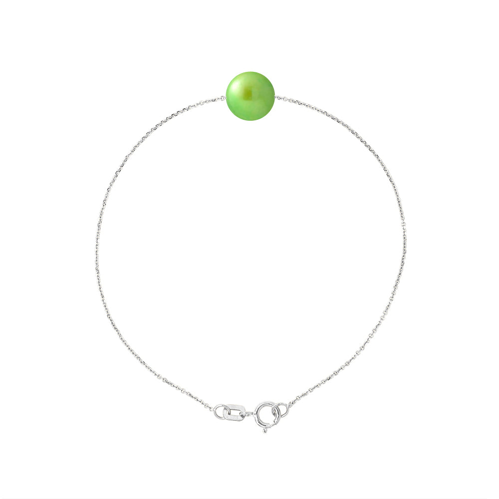 PERLINEA- Bracelet- Perle de Culture d'Eau Douce- Diamètre 8-9 mm Vert Tonic- Bijou Femme- Argent 925 Millièmes