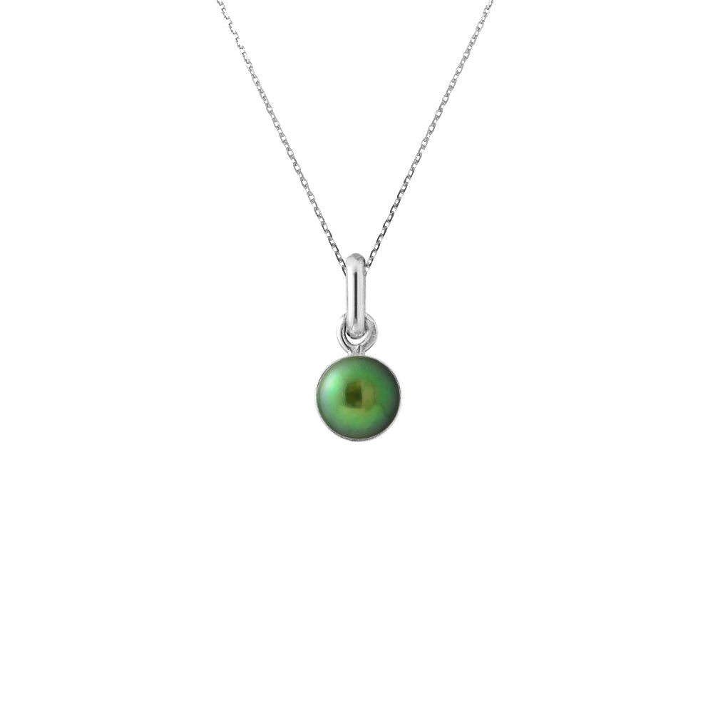 PERLINEA- Collier- Perle de Culture d'Eau Douce- Diamètre 6-7  mm  Vert Intense- Bijou Femme- Argent 925 Millièmes