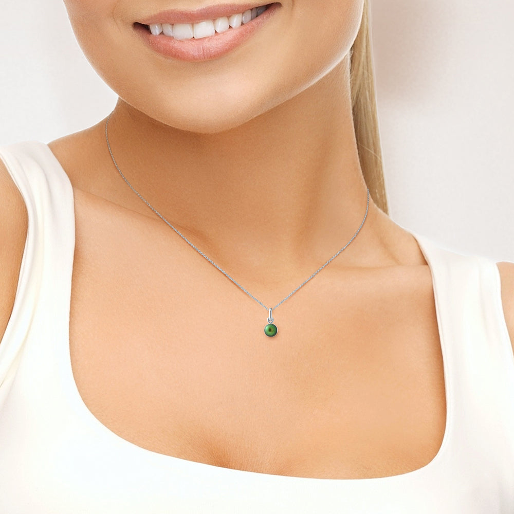 PERLINEA- Collier- Perle de Culture d'Eau Douce- Diamètre 6-7  mm  Vert Intense- Bijou Femme- Argent 925 Millièmes
