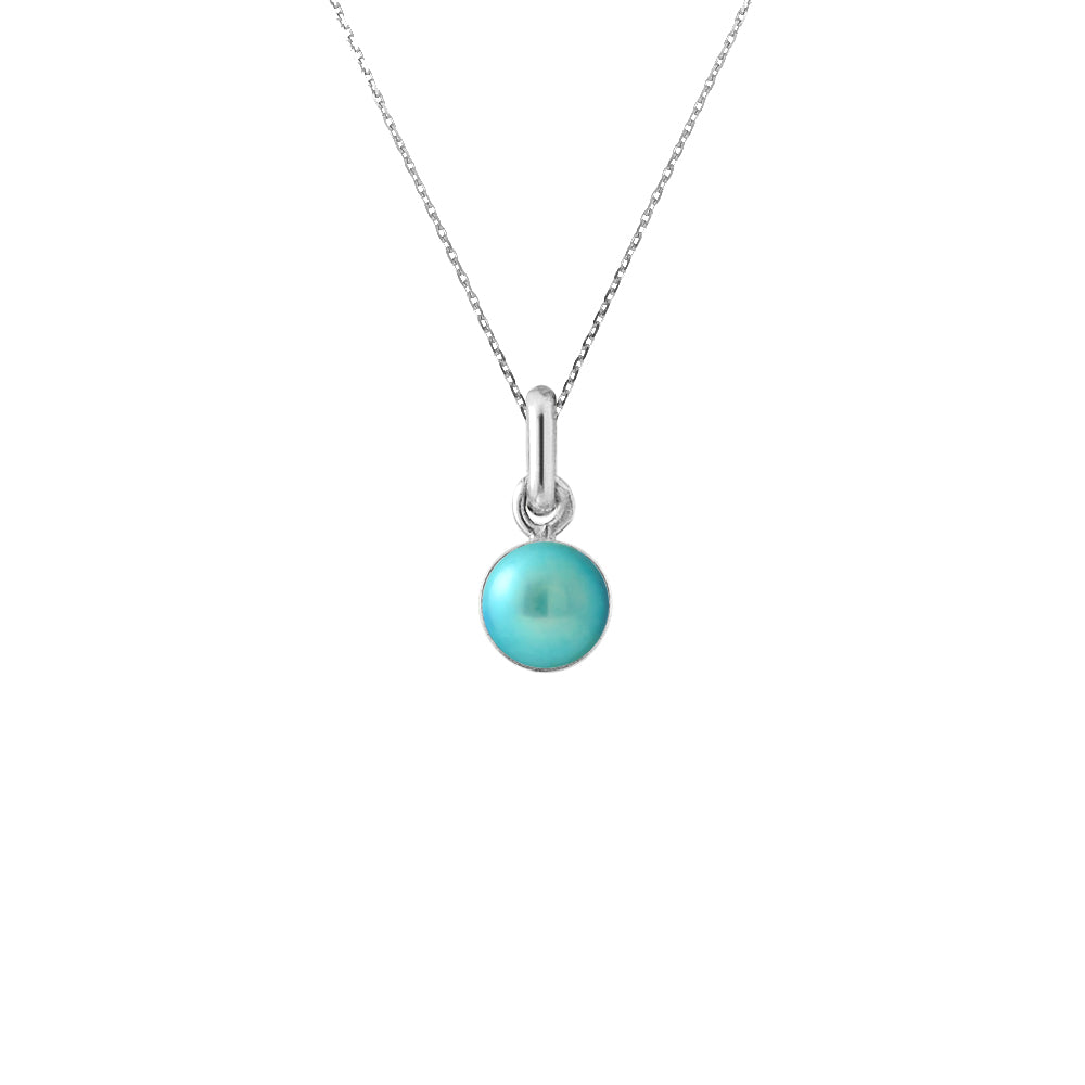 PERLINEA- Collier- Perle de Culture d'Eau Douce- Diamètre 6-7  mm  Bleu Turquoise- Bijou Femme- Argent 925 Millièmes