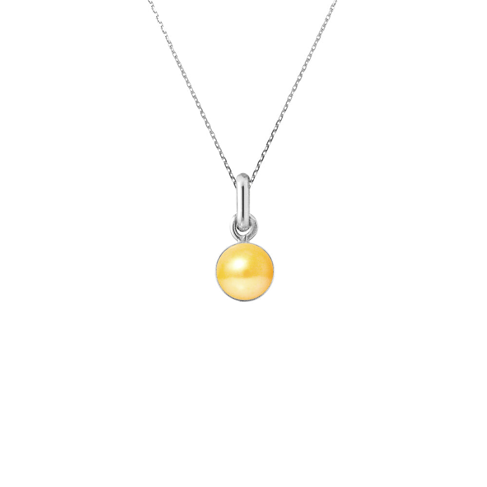 PERLINEA- Collier- Perle de Culture d'Eau Douce- Diamètre 6-7  mm  Gold-  Bijou Femme- Argent 925 Millièmes