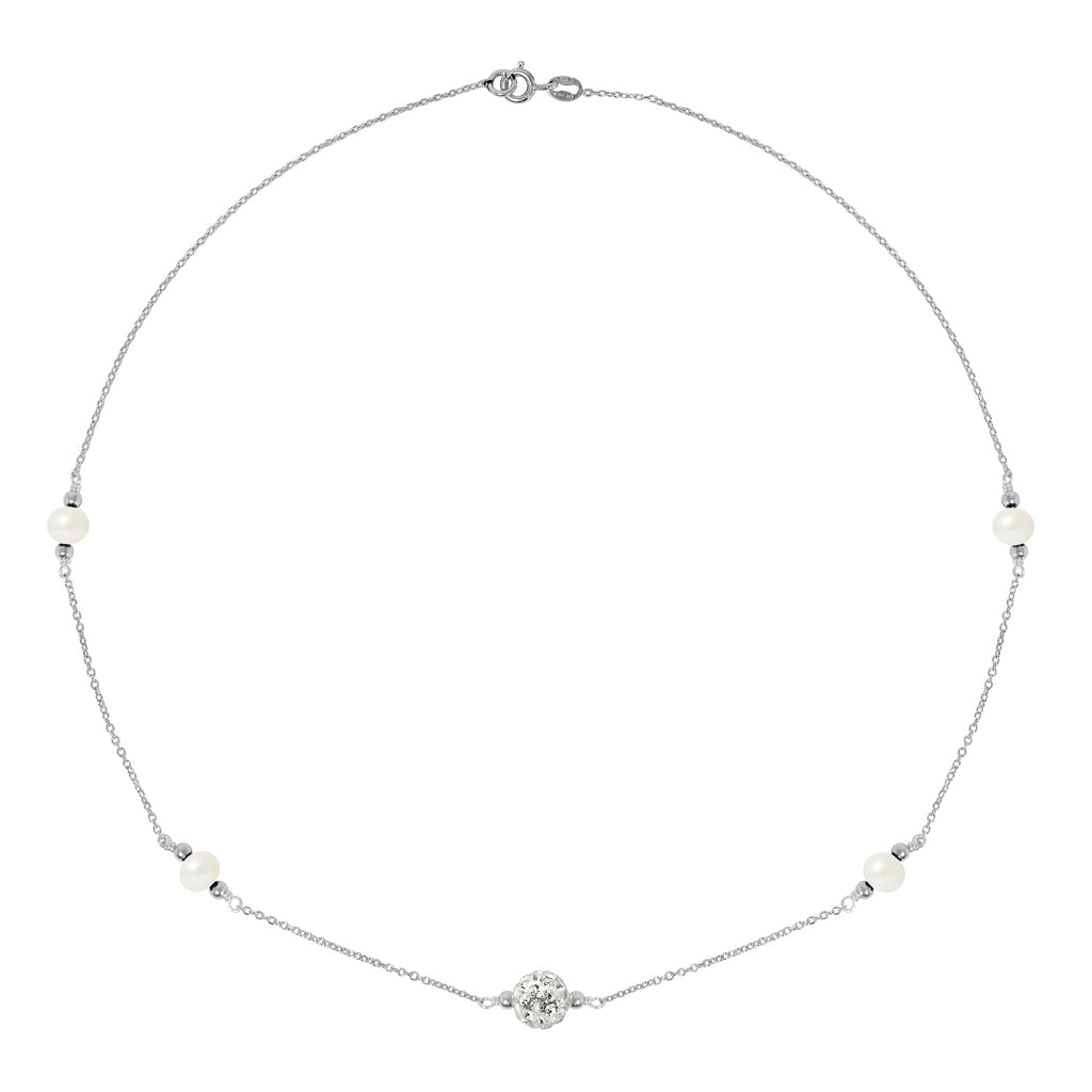 PERLINEA- Collier CRISTAL Perles de Culture d'Eau Douce- Diamètre 5-6 mm Blanc Cristal- Bijou Femme- Argent 925 Millièmes