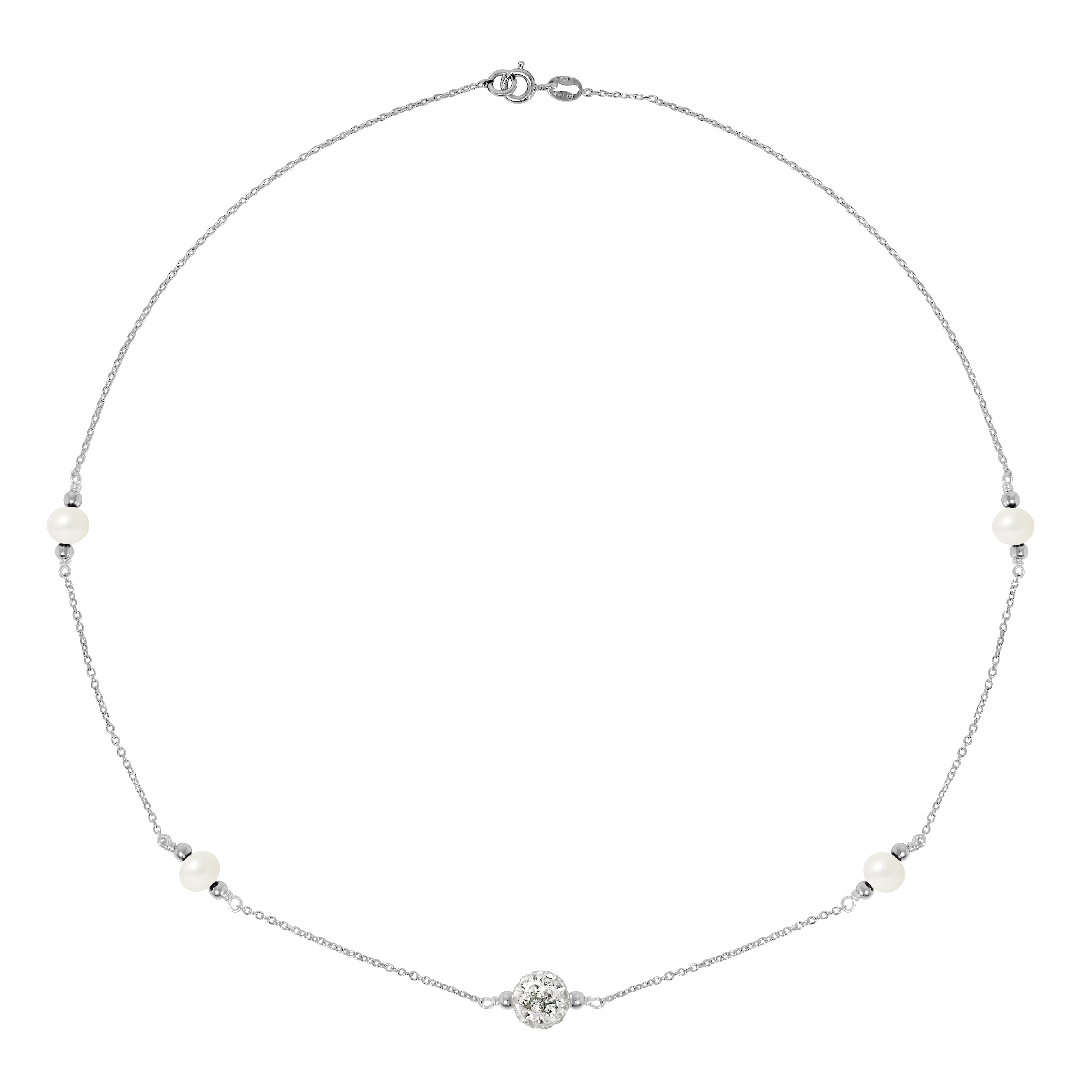 PERLINEA- Collier CRISTAL Perles de Culture d'Eau Douce- Diamètre 5-6 mm Blanc Cristal- Bijou Femme- Argent 925 Millièmes