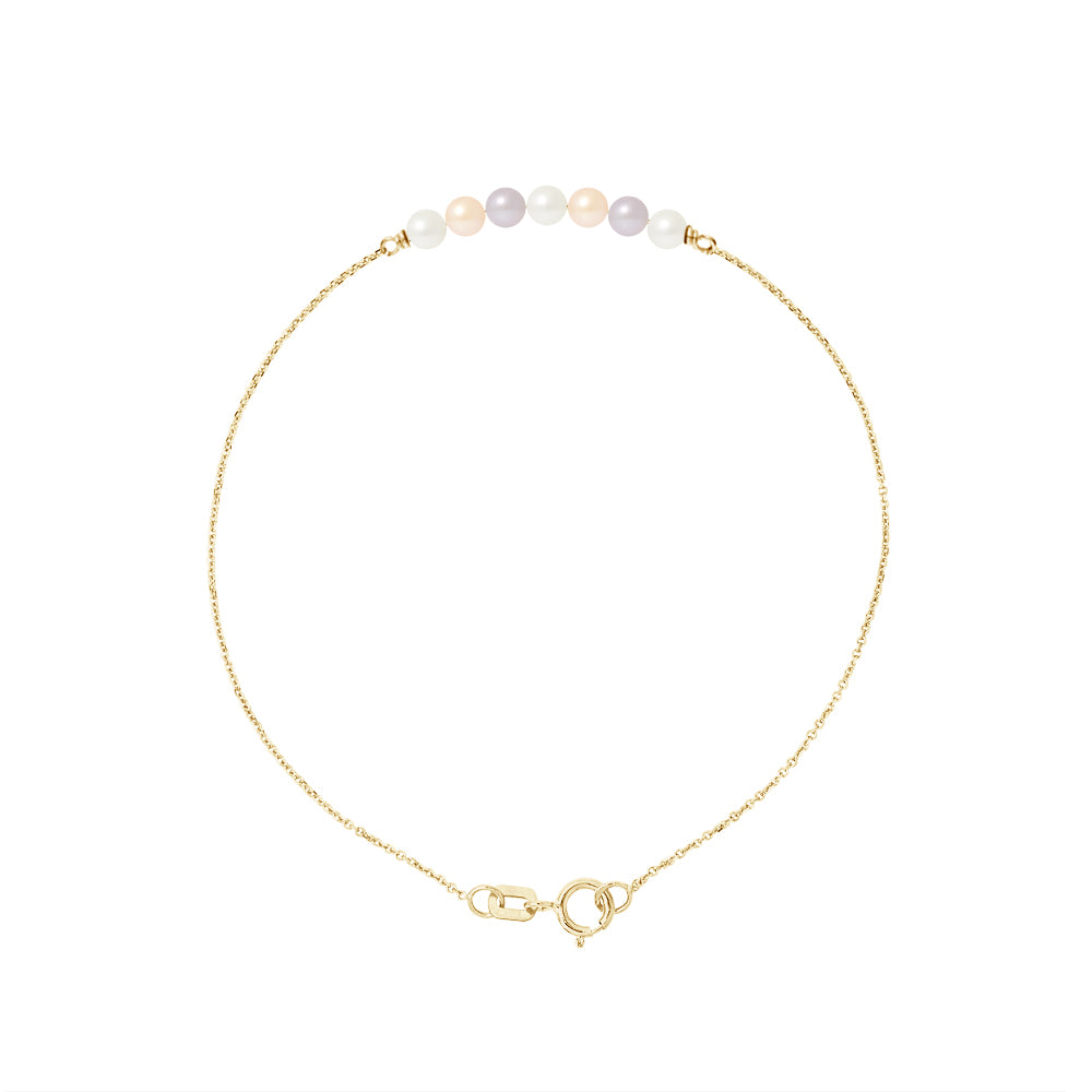 PERLINEA- Bracelet- Perle de Culture d'Eau Douce - Diamètre 3-4 mm Multicolorÿ- Bijou Femme- OrJaune