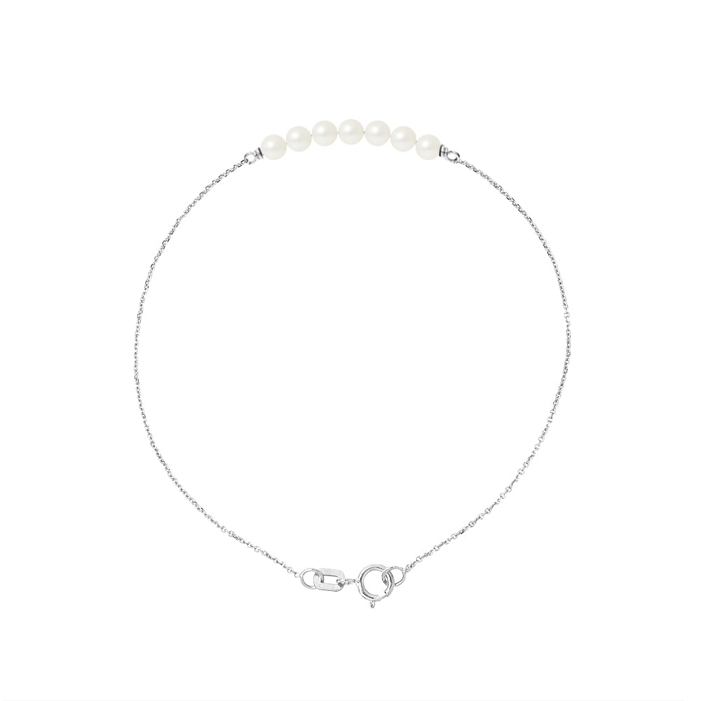 PERLINEA- Bracelet- Perle de Culture d'Eau Douce - Diamètre 3-4 mm Blanc- Bijou Femme- Or Blanc