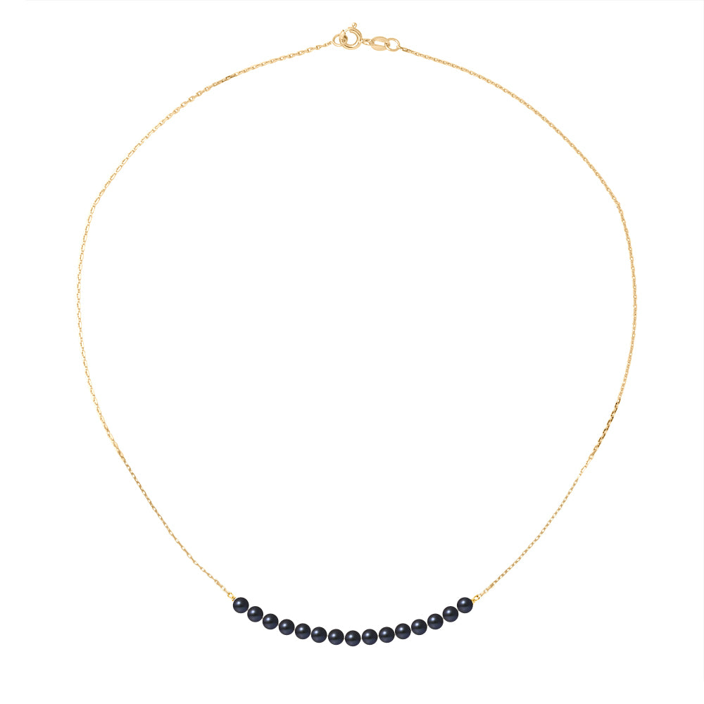 PERLINEA- Collier- Perle de cutlure- Diamètre 3-4 mm Black Tahiti- Bijou Femme- OrJaune