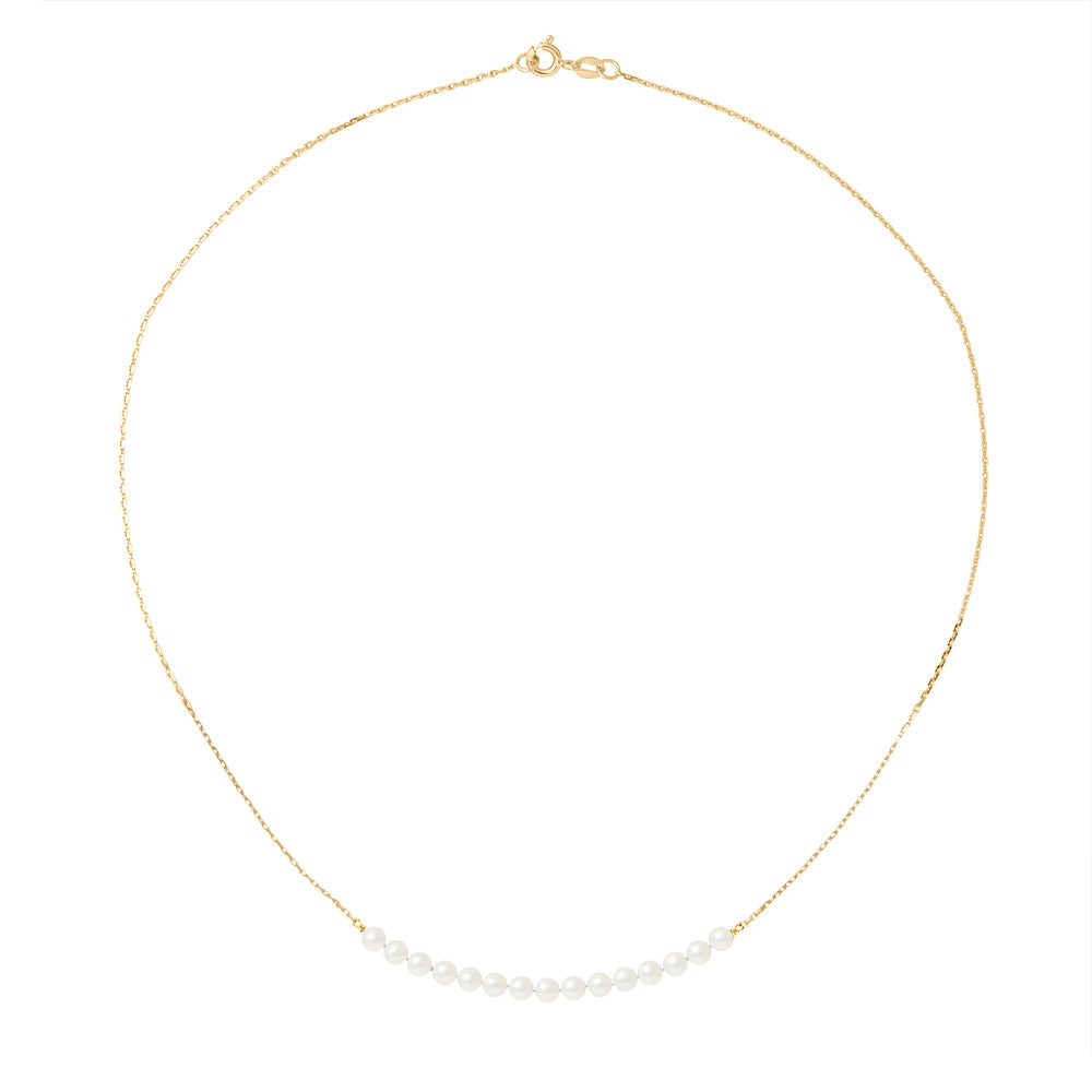PERLINEA- Collier- Perle de Culture d'Eau Douce - Diamètre 3-4 mm Blanc- Bijou Femme- OrJaune