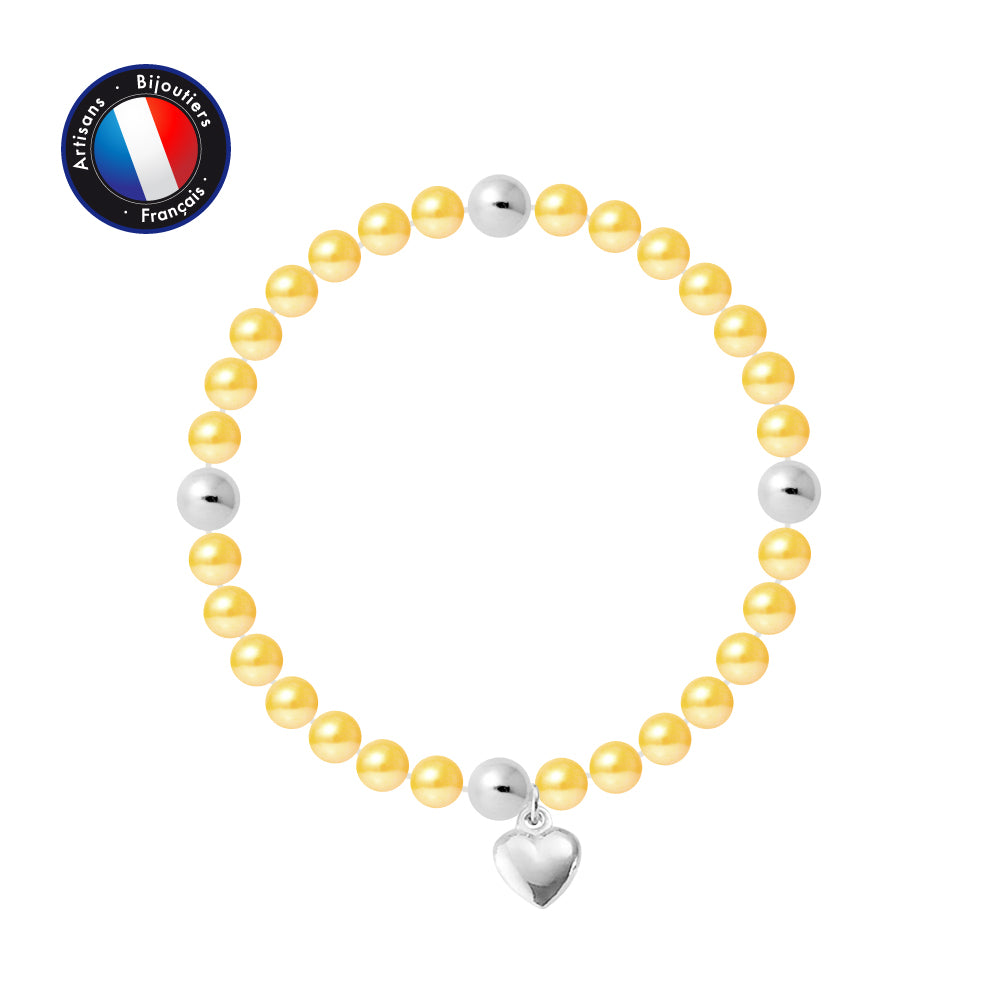 PERLINEA- Bracelet Porte Bonheur- Perle d'Eau Douce- Ronde 5-6 mm Gold- Bijou Femme