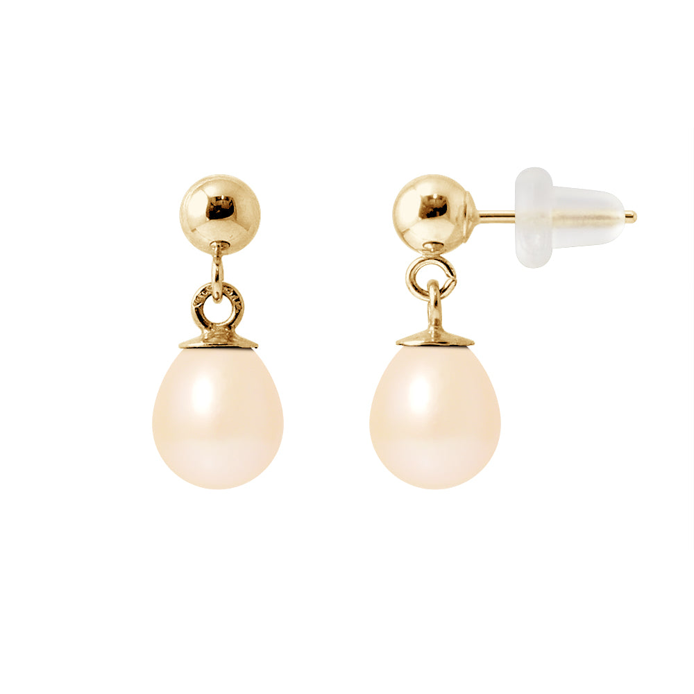 PERLINEA- Boucle d'Oreilles- Perles de Culture d'Eau Douce- Poire Diamètre 6-7  mm Blanc- Bijou Femme- OrJaune