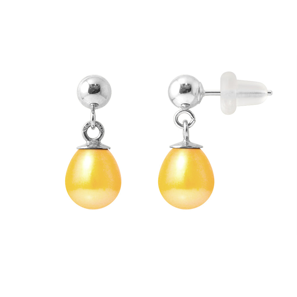 PERLINEA- Boucle d'Oreilles- Perles de Culture d'Eau Douce- Poire Diamètre 6-7  mm Gold- Bijou Femme- Or Blanc
