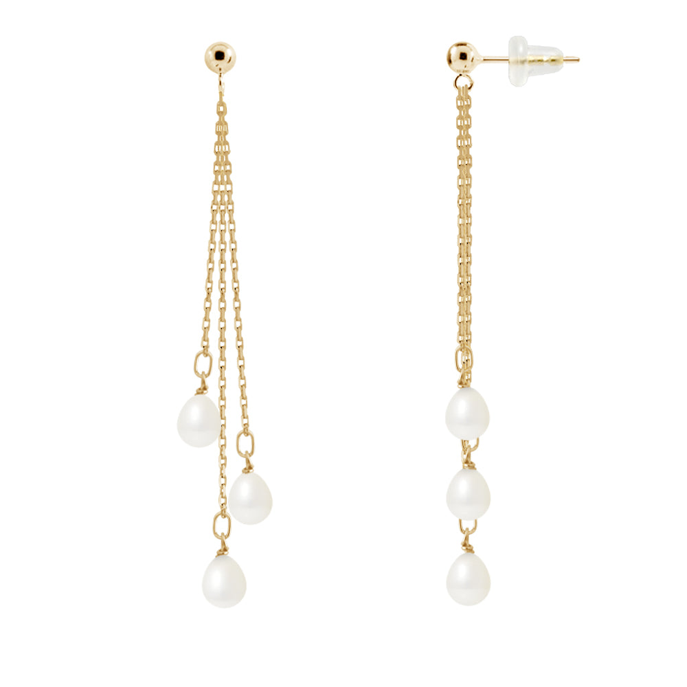 PERLINEA- Boucle d'Oreilles- Perles de Culture d'Eau Douce- Poire Diamètre 5-6 mm Blanc- Bijou Femme- OrJaune