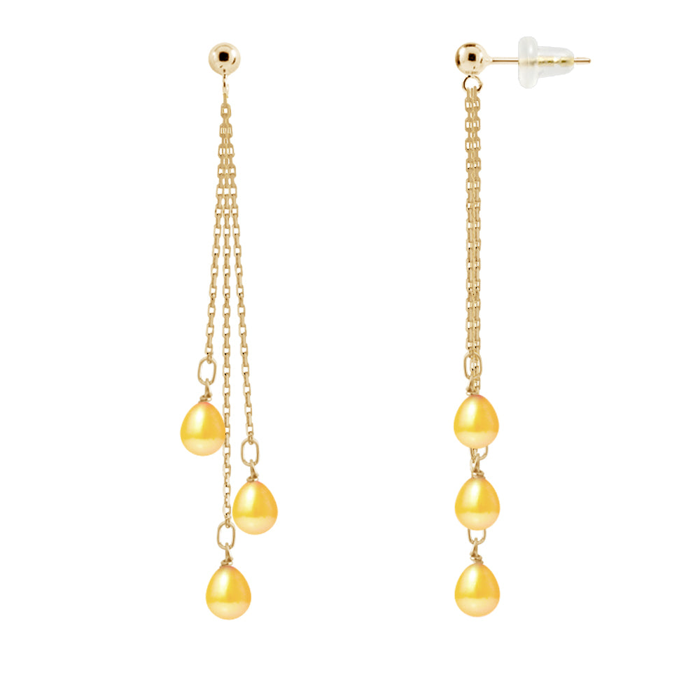 PERLINEA- Boucle d'Oreilles- Perles de Culture d'Eau Douce- Poire Diamètre 5-6 mm Gold- Bijou Femme- OrJaune