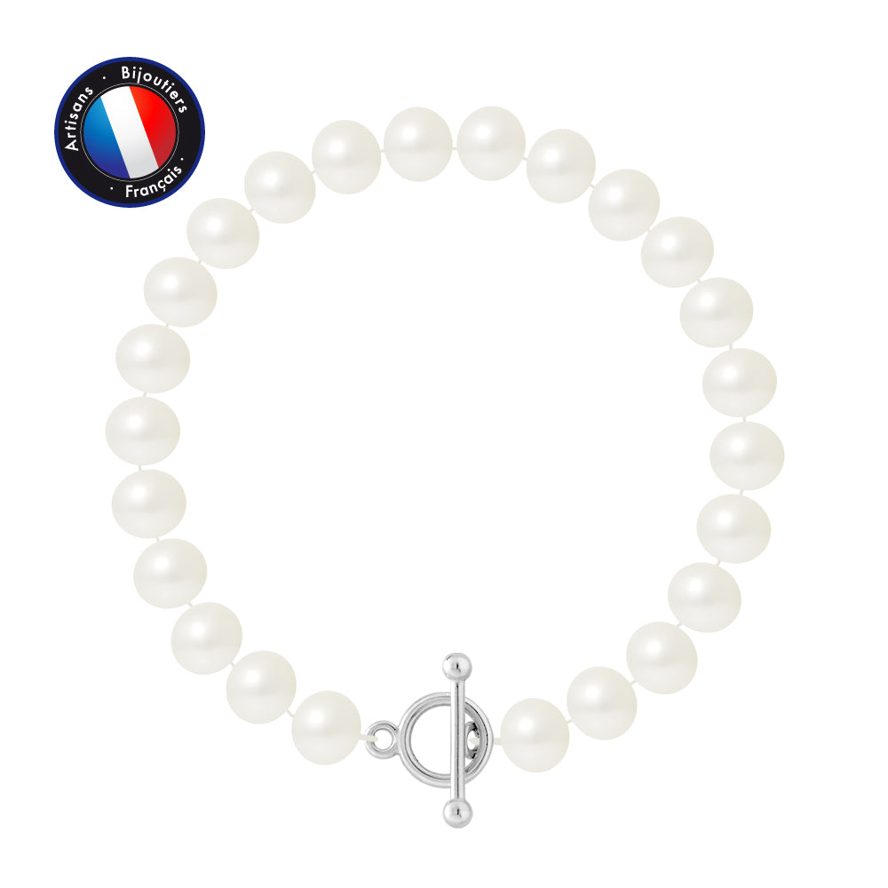 PERLINEA- Bracelet- Perles de Culture d'Eau Douce- Semi Ronde 8-9 mm Blanc- Bijou Femme- Argent 925 Millièmes