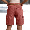 Short Cargo Denim Rouge Vintage Femme – Taille Haute & Poches Multiples