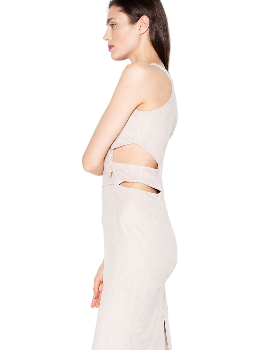 Robe de Soirée Venaton – Daim Ajusté & Découpes à la Taille, Élégance Moderne