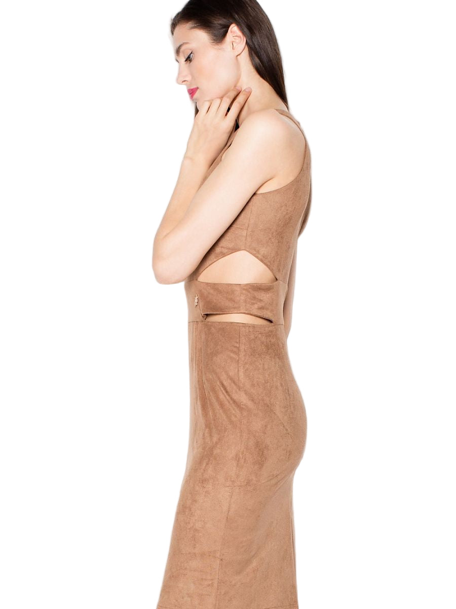 Robe de Soirée Venaton – Daim Ajusté, Découpes à la Taille & Élégance Moderne