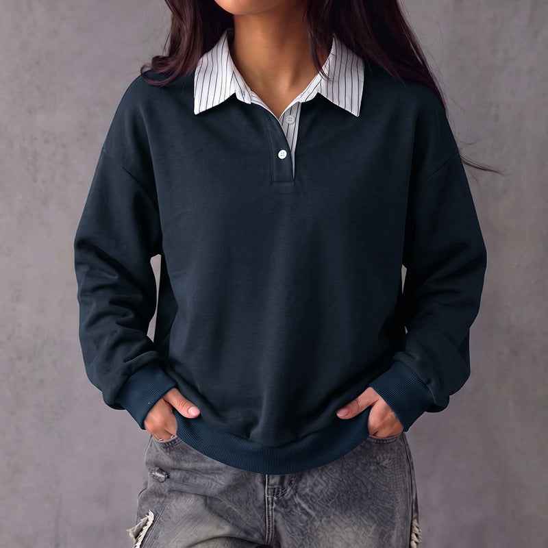 Fake Two-piece Spliced Polo-collar Sweatshirt