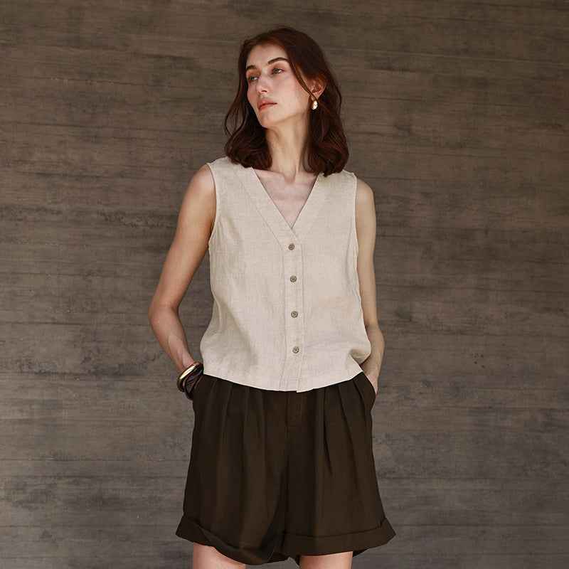 Gilet en lin à boutons