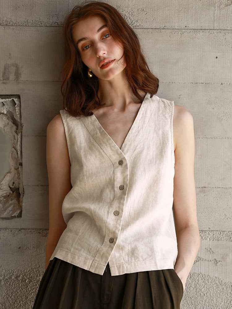 Gilet en lin à boutons
