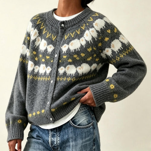 Cardigan en Maille Jacquard à Boutons