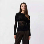 Top en Dentelle Transparente avec Boléro Drapé Intégré