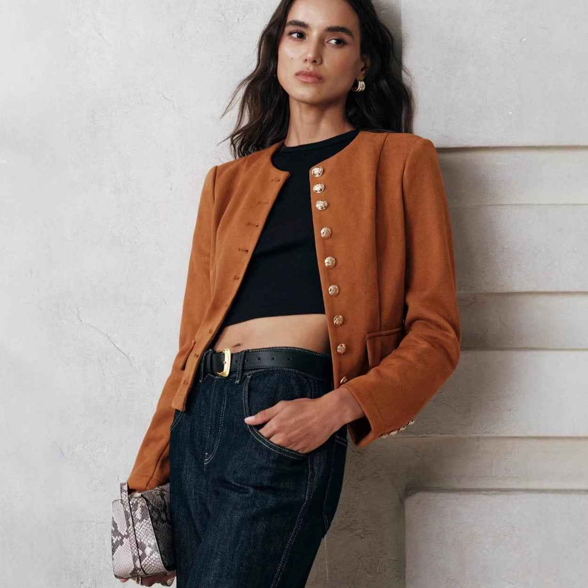 Veste en Lin Boutonnée à Coupe Décontractée