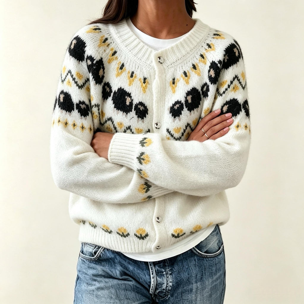 Cardigan en Maille Jacquard à Boutons