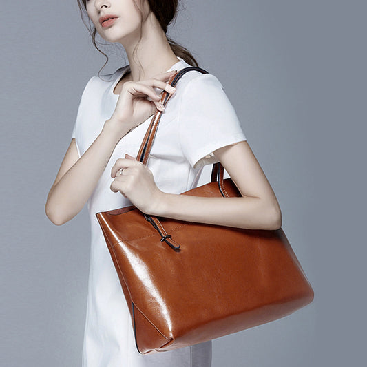 SAC DE SHOPPING ÉPAULE CUIR CIRÉ