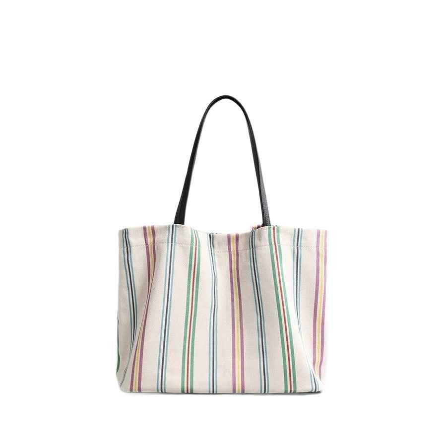 Sac en toile de coton et lin à rayures colorées